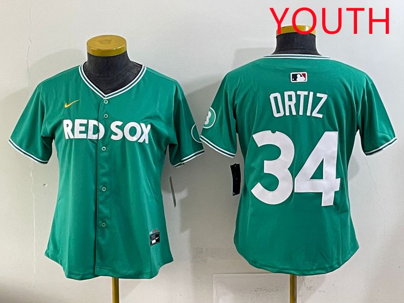 Youth 2025 Boston Red Sox #34 Ortiz Dark Green Joint Name Nike MLB Jersey style 1